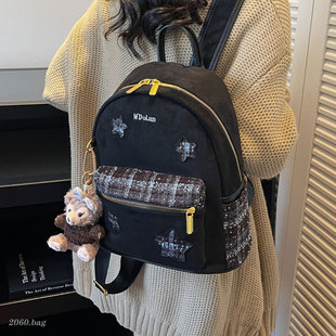 双肩包包 女式 韩国洋气气质高颜值时尚 精致少女感格纹百搭2025冬季