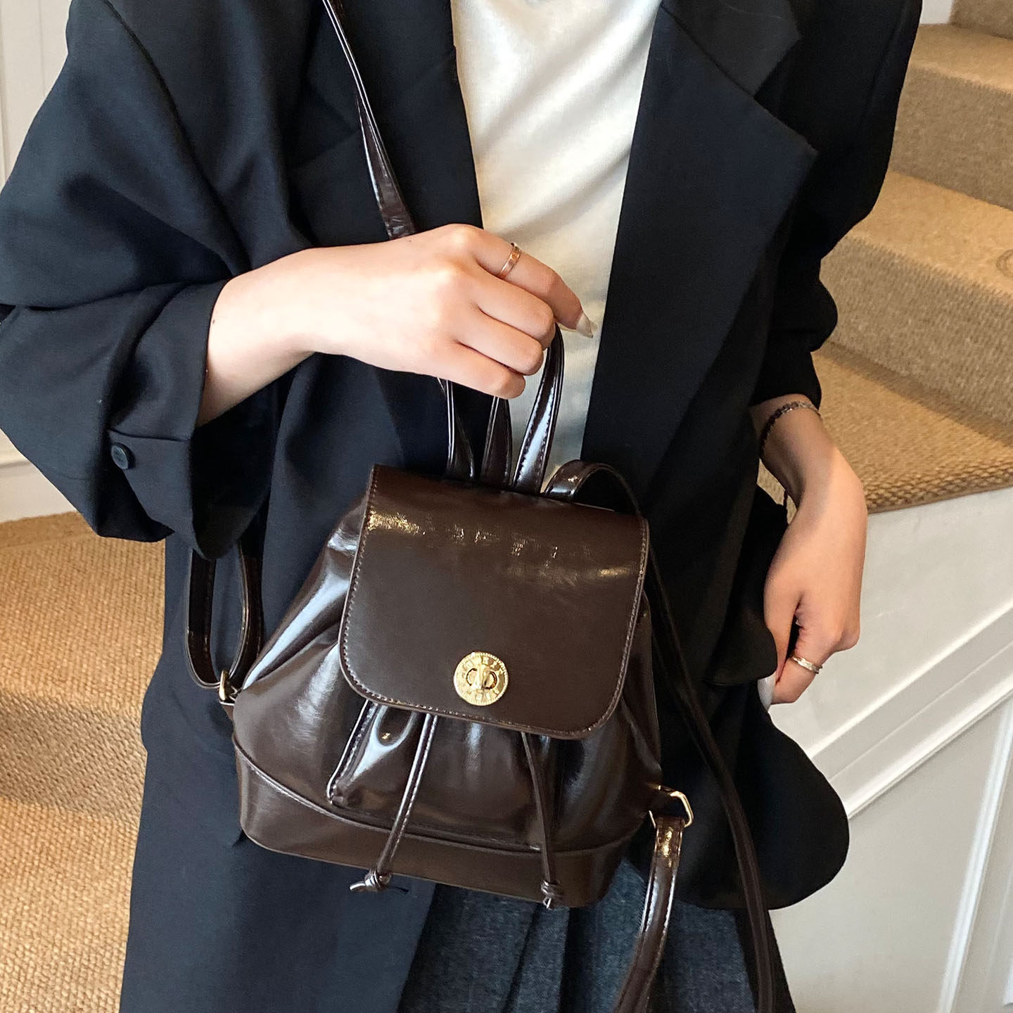 韩系休闲百搭双肩包包女2025新款手提单肩包高级感外出旅行小背包