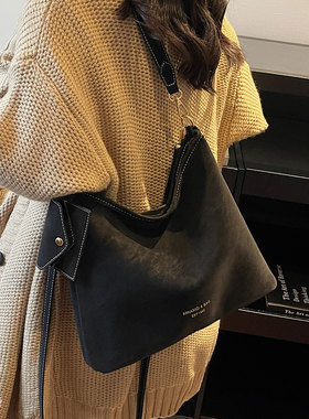 复古麂皮托特包女2025新款大容量通勤韩国小众单肩包时尚流浪包