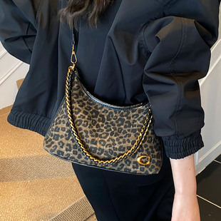 简约时尚 链条单肩包百搭休闲斜挎包 豹纹腋下包包20255秋冬新款