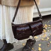 时尚 复古油蜡皮腋下包女2025冬季 新款 休闲单肩包小众高级感饺子包