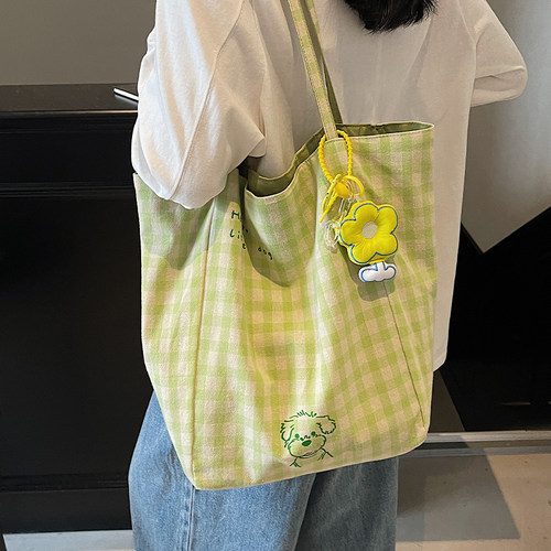 大容量文艺格子水桶包