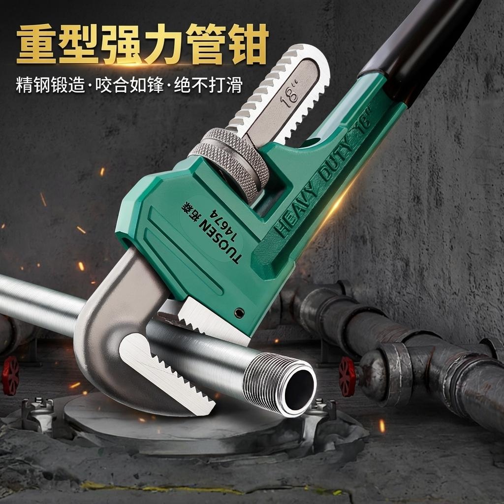 拓森管钳24寸万能18寸活动管钳水管钳子多功能管子钳家用管钳扳手