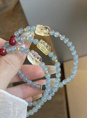 暴富天然蓝水翡翠手链女转运珠手串黄水晶貔貅招财闺蜜祝福礼物