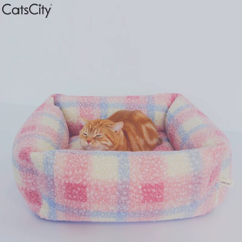 CatsCity宠物冬季圈圈绒格子猫窝可拆洗大号宠物垫子秋冬保暖狗窝