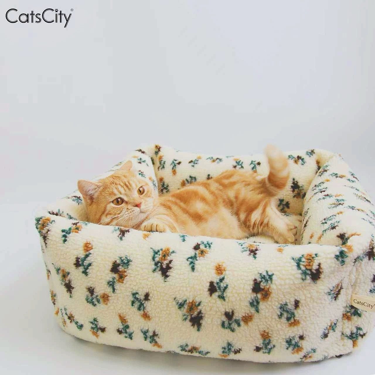 CatsCity复古羊羔绒保暖防滑猫窝