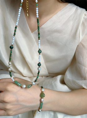 天然石项链彩色绿色2024新款轻奢小众设计中式复古颈链女高级感