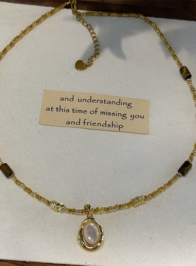 高级感电镀18K金真贝壳项链复古虎眼石锁骨链女2024夏新款颈链