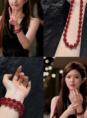 天然红玛瑙手链女款红色水晶串珠轻奢小众精致高级感手串生日礼物