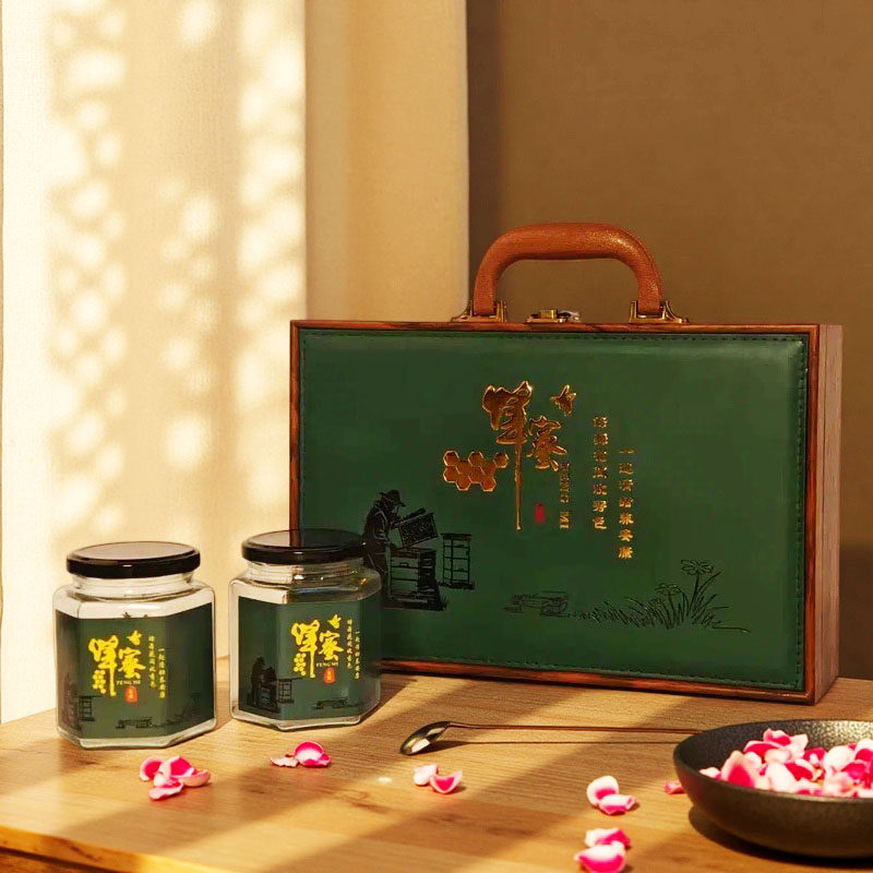 通用双瓶蜂蜜销售礼盒空盒2斤装包装含六棱玻璃蜂蜜瓶套盒可定制