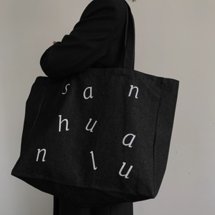 三环路原创字母牛仔包个性 复古牛仔布托特包 创意大容量单肩包时尚