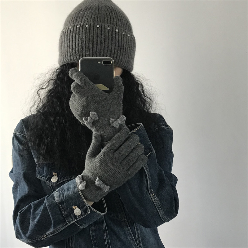 Q三环路双蝴蝶结加绒手套冬韩系可触屏分指防寒保暖骑行针织毛线,服饰配件/皮带/帽子/围巾,手套,淘宝优惠券,粉丝福利购,淘宝优惠卷