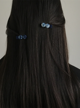 Q三环路纯棉布蓝色植物扎染bb夹复古民族风侧边碎发夹刘海鸭嘴夹