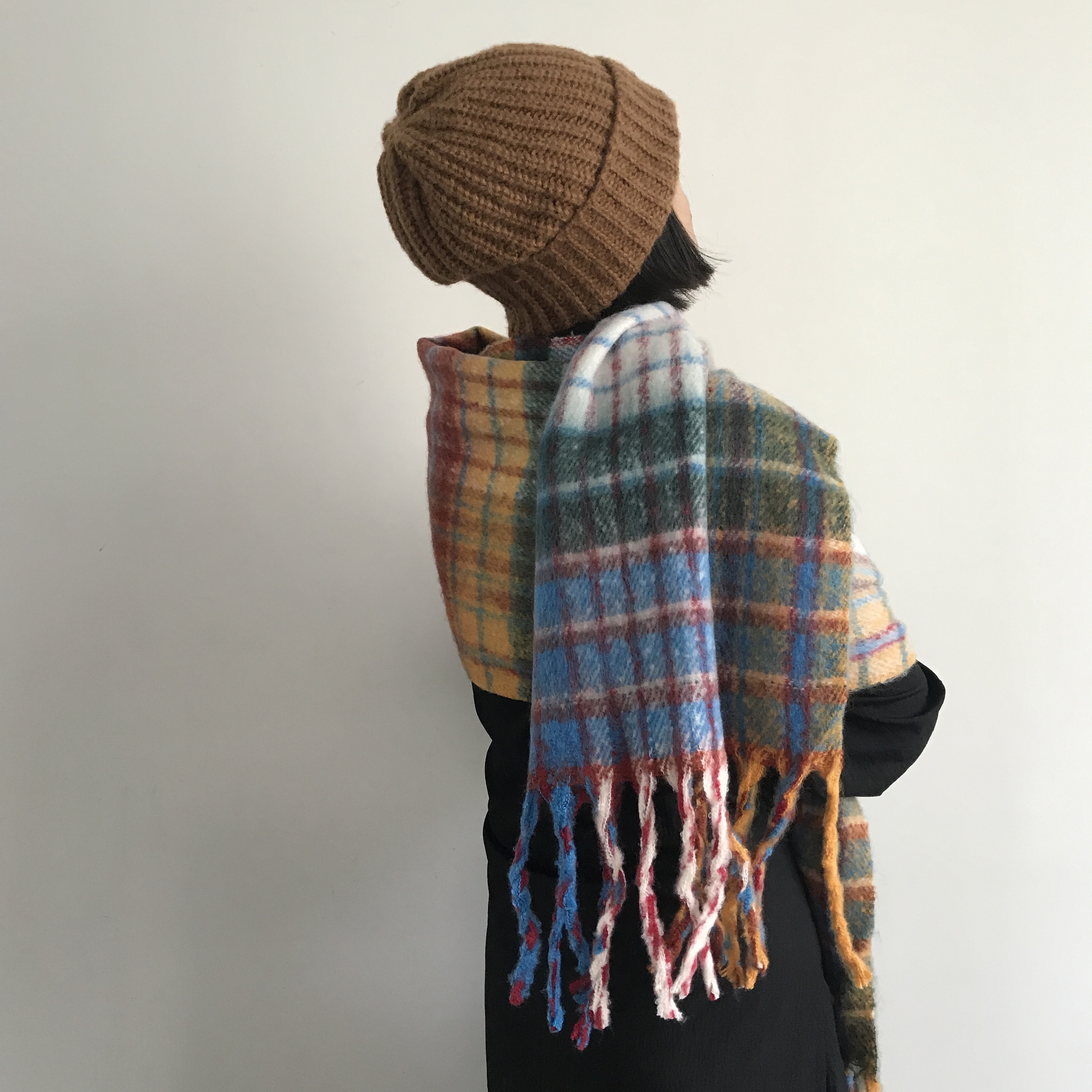 三环路秋冬油画格子情侣围巾