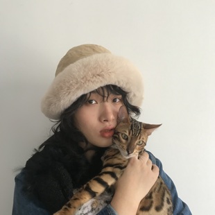 Q毛绒护耳帽拼接保暖棉帽针织帽时尚毛线帽冬冷帽休闲可爱棉帽子