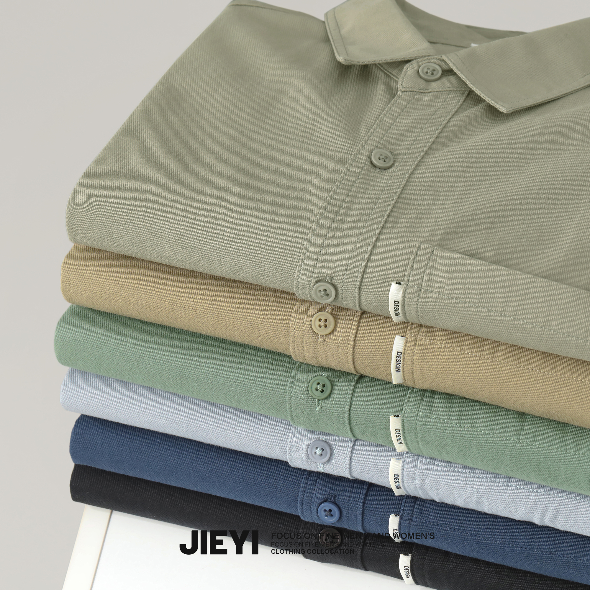 JIEYI纯棉休闲洗水纯色衬衫