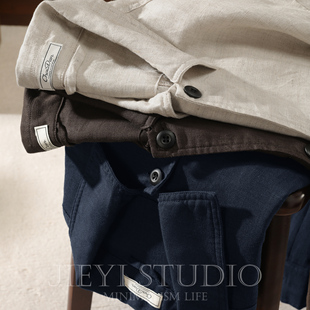 夹克衫 单排扣秋季 纯色天丝莱赛尔亚麻薄外套老钱风气质男款 JIEYI