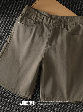 JIEYI 纯棉休闲斜纹黑白色牛仔短裤男士百搭韩风气质5五分中裤子