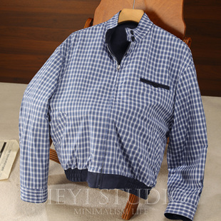 双面穿vibe风个性 工装 外套男 格子撞色立领拼接麂皮绒夹克衫 JIEYI