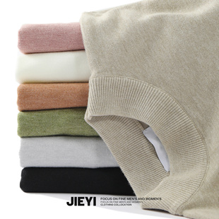 百搭保暖上衣修身 男士 毛衣 秋冬法拉绒纯色半高领针织打底衫 JIEYI