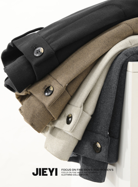 JIEYI 休闲简约秋冬加厚毛呢裤保暖百搭潮男小直筒锥形刺绣裤子潮