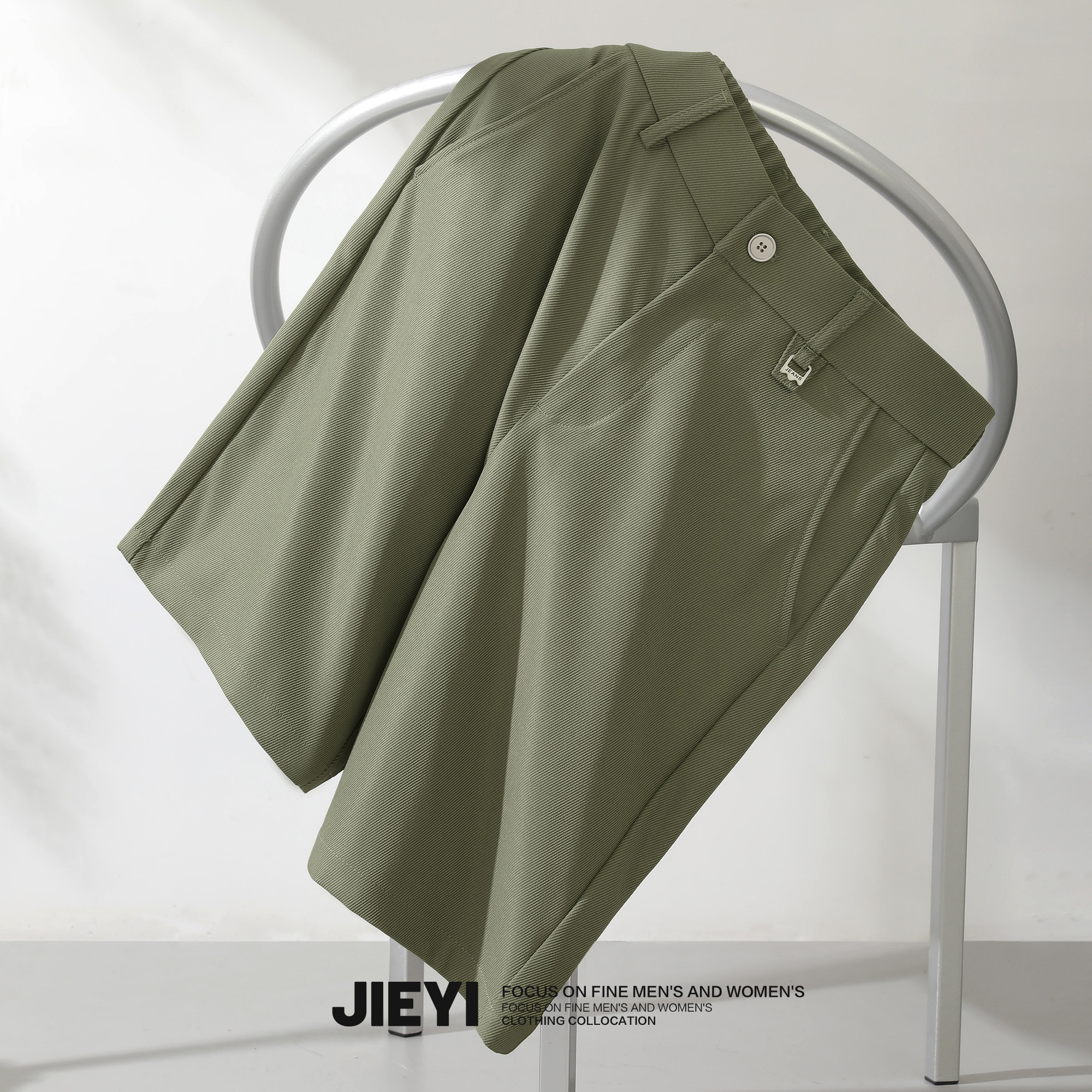 JIEYI 纯色斜纹肌理品质西装短裤男士韩风气质款夏季修身中筒裤子