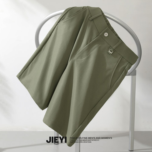JIEYI 纯色斜纹肌理品质西装短裤男士韩风气质款夏季修身中筒裤子