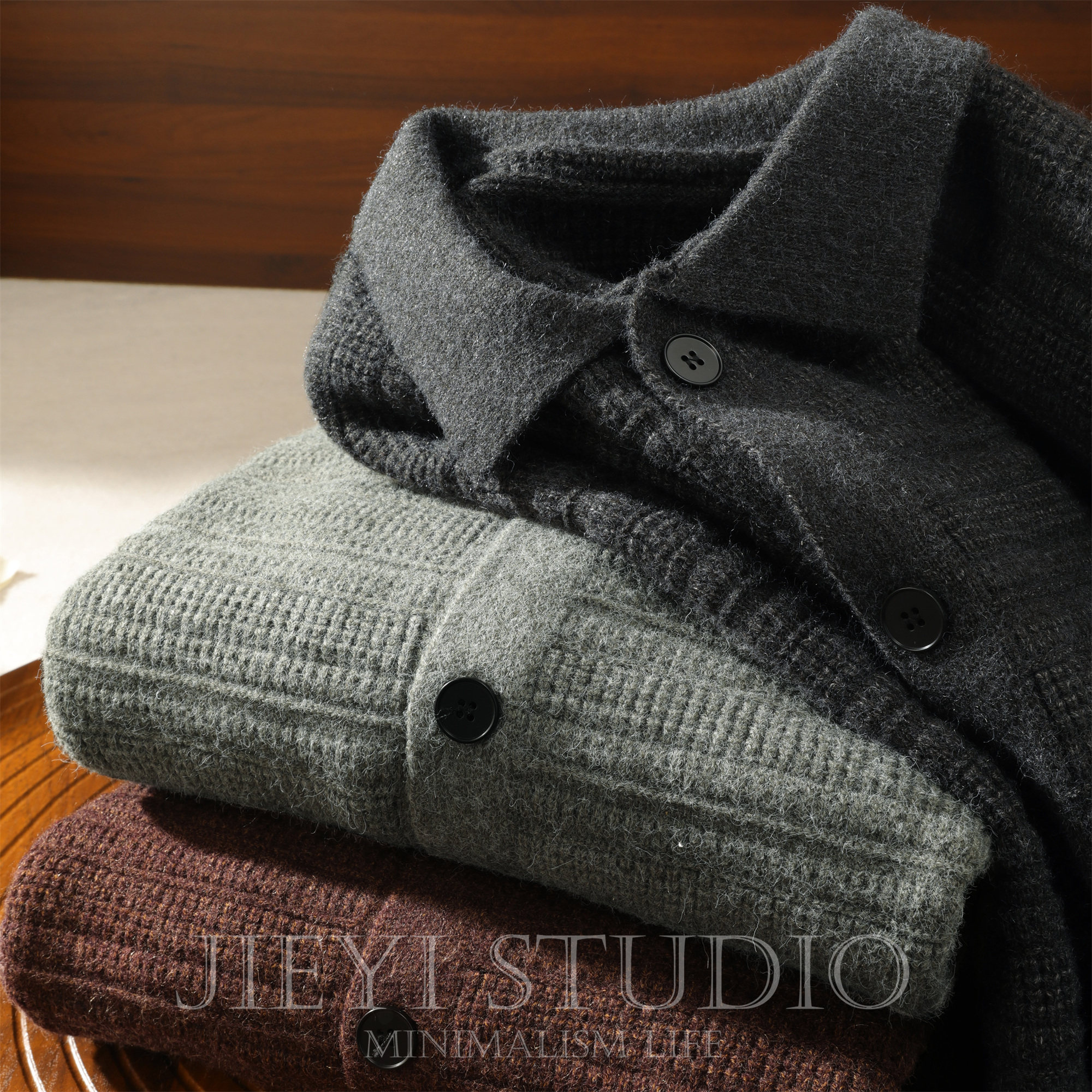 JIEYI 高级感奢贵气质款重磅880g毛衣外套男翻领花色提花针织开衫,男装,针织衫/毛衣,淘宝优惠券,粉丝福利购,淘宝优惠卷