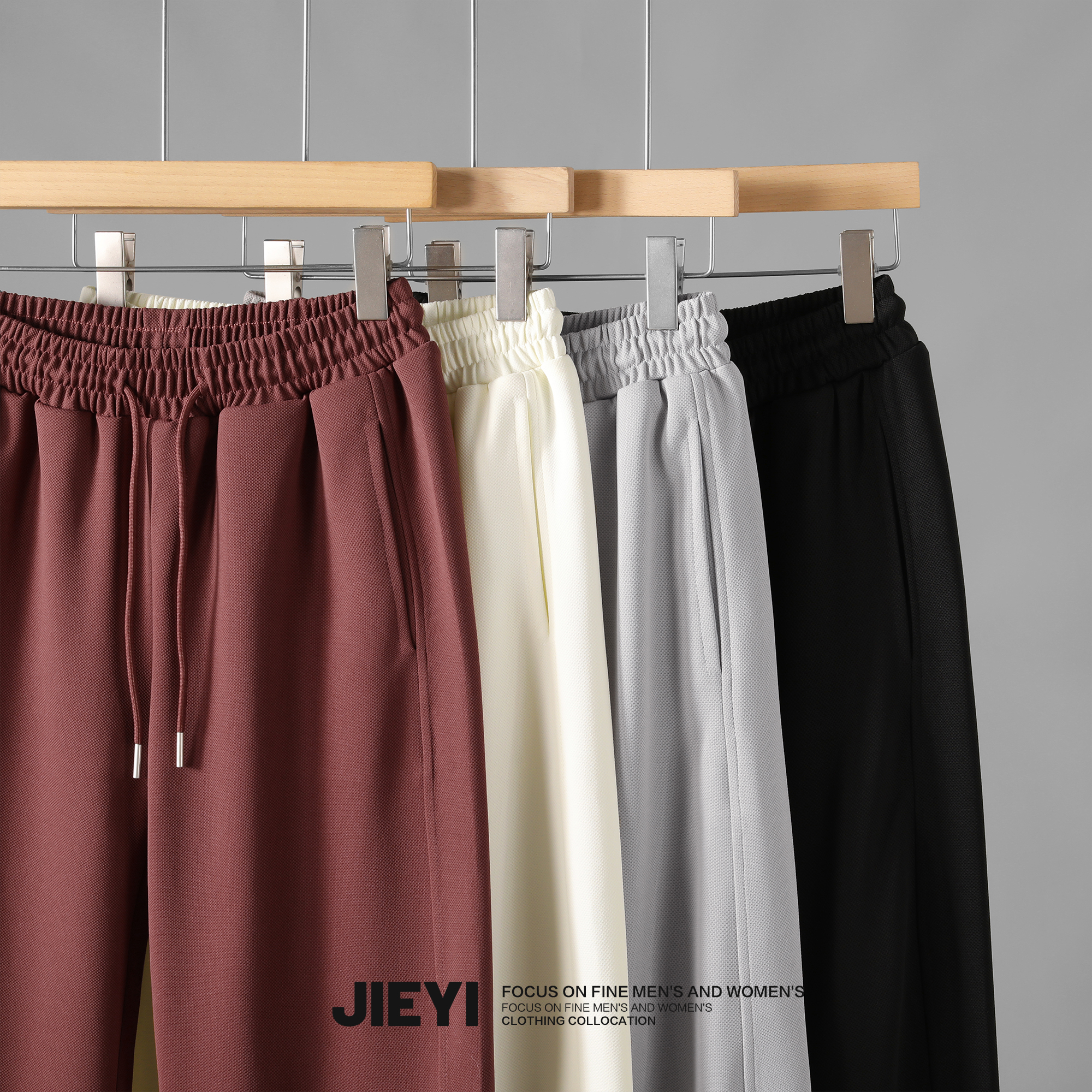 JIEYI 净版通勤男士简约运动裤松紧腰夏季百搭新品直筒休闲长裤子