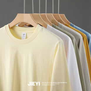 纯棉打底衫 新款 全棉净版 纯色简约慵懒长袖 上衣 介乙 T恤衫 潮男春季