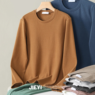 JIEYI阳离子发热长袖百搭休闲秋冬德绒纯色打底衫修身T恤男士上衣