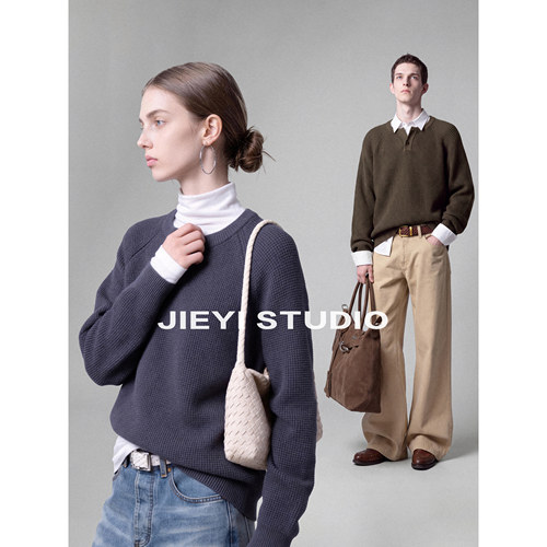 JIEYI 「立体竖纹肌理」盐系高级感慵懒长袖加厚保暖针织衫毛衣