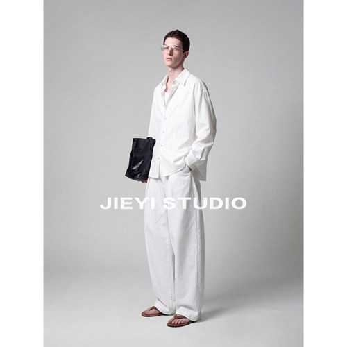 JIEYI 天丝莱赛尔棉outfit翻领衬衫长袖纯色拼接车线高智感薄外套