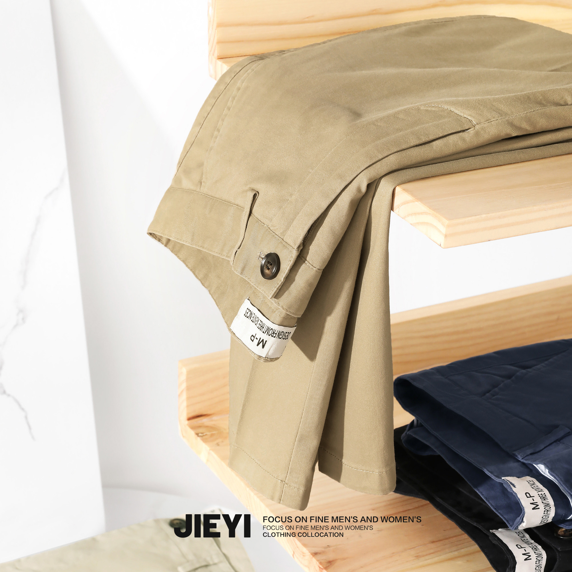 JIEYI 新品舒适棉透气九分裤复古斜纹简约男修身锥形小脚休闲长裤