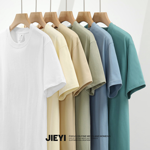 夏季 JIEYI 男生韩版 短袖 清新文艺优质纯棉T恤衫 百搭内搭纯色上衣