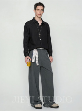 JIEYI 极简风轻奢高级感长袖衬衫天丝莱赛尔亚麻混纺宽松纯色寸衣