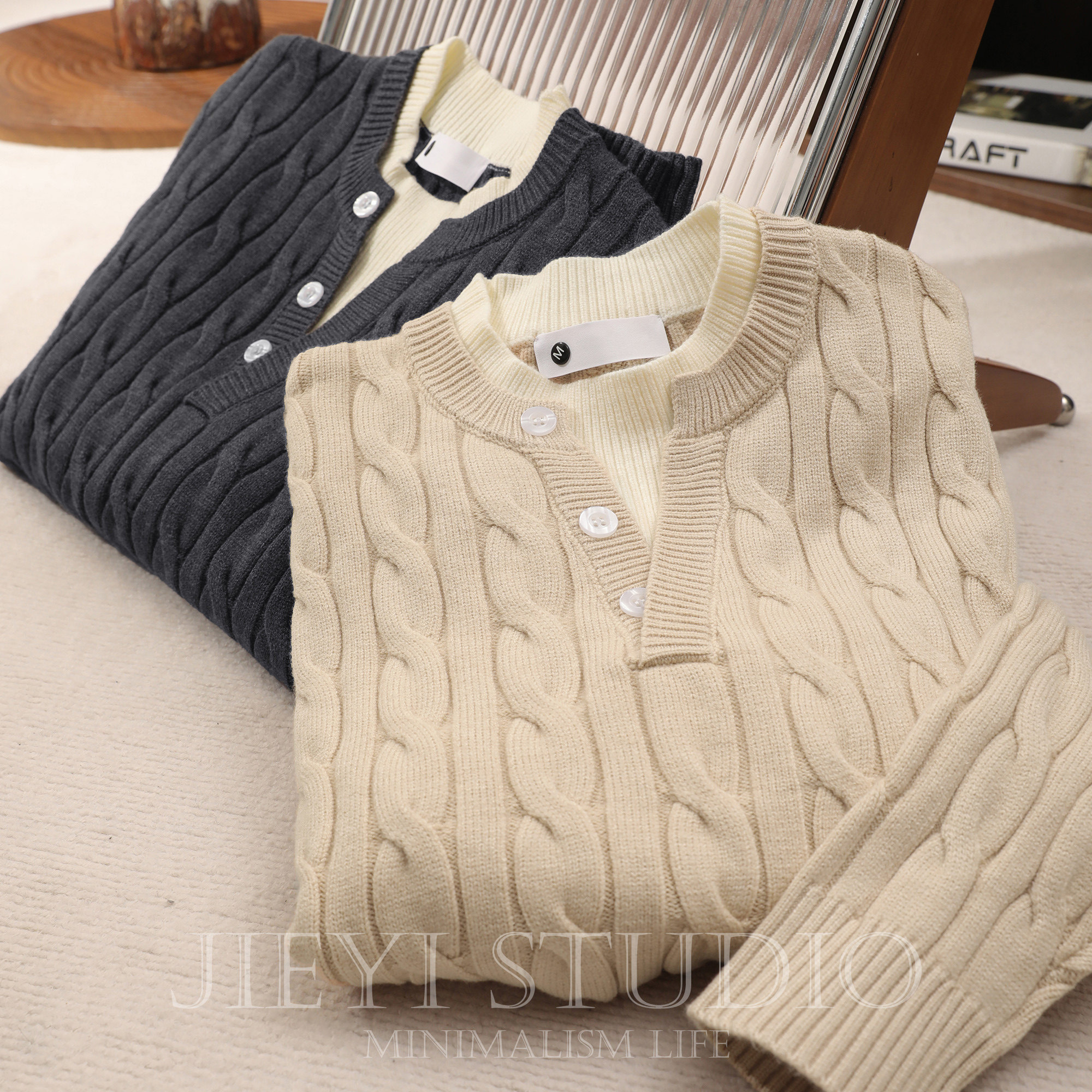 JIEYI 老钱风拼接撞色针织衫假两件男士绞花抗起球包芯纱毛线衣冬,男装,针织衫/毛衣,淘宝优惠券,粉丝福利购,淘宝优惠卷