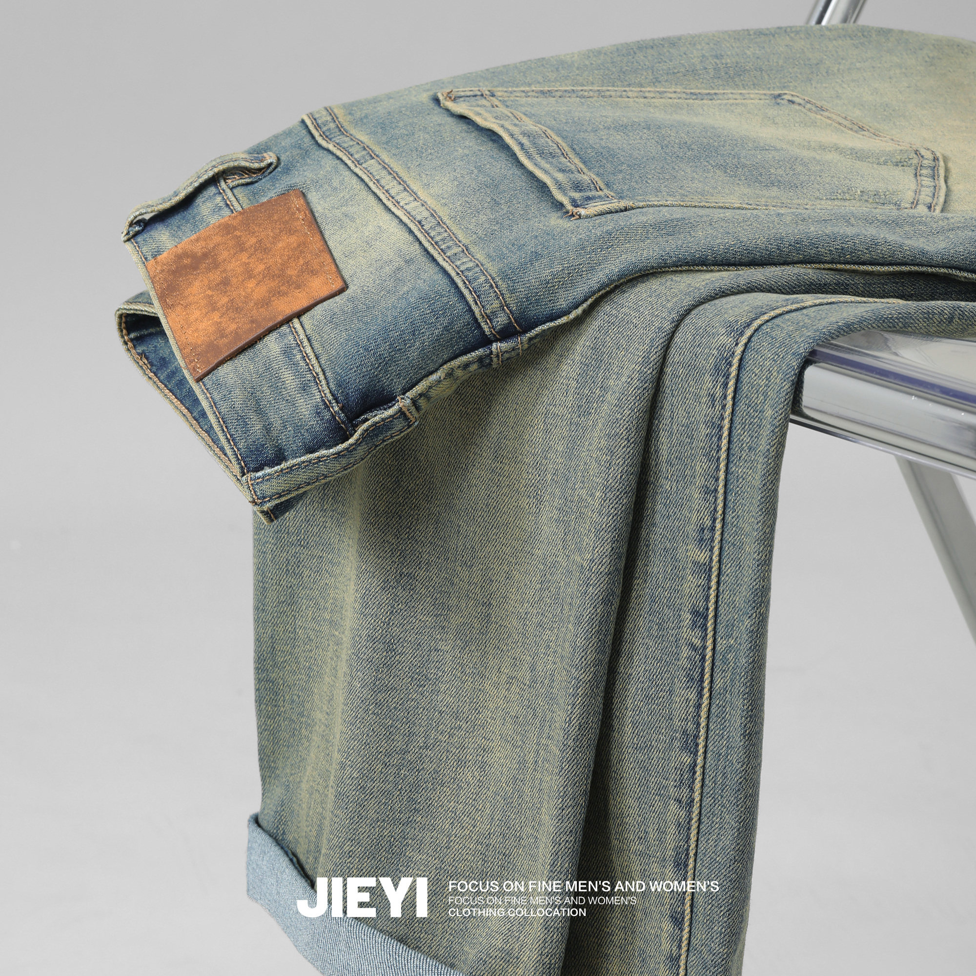 JIEYI潮流男士休闲直筒牛仔裤