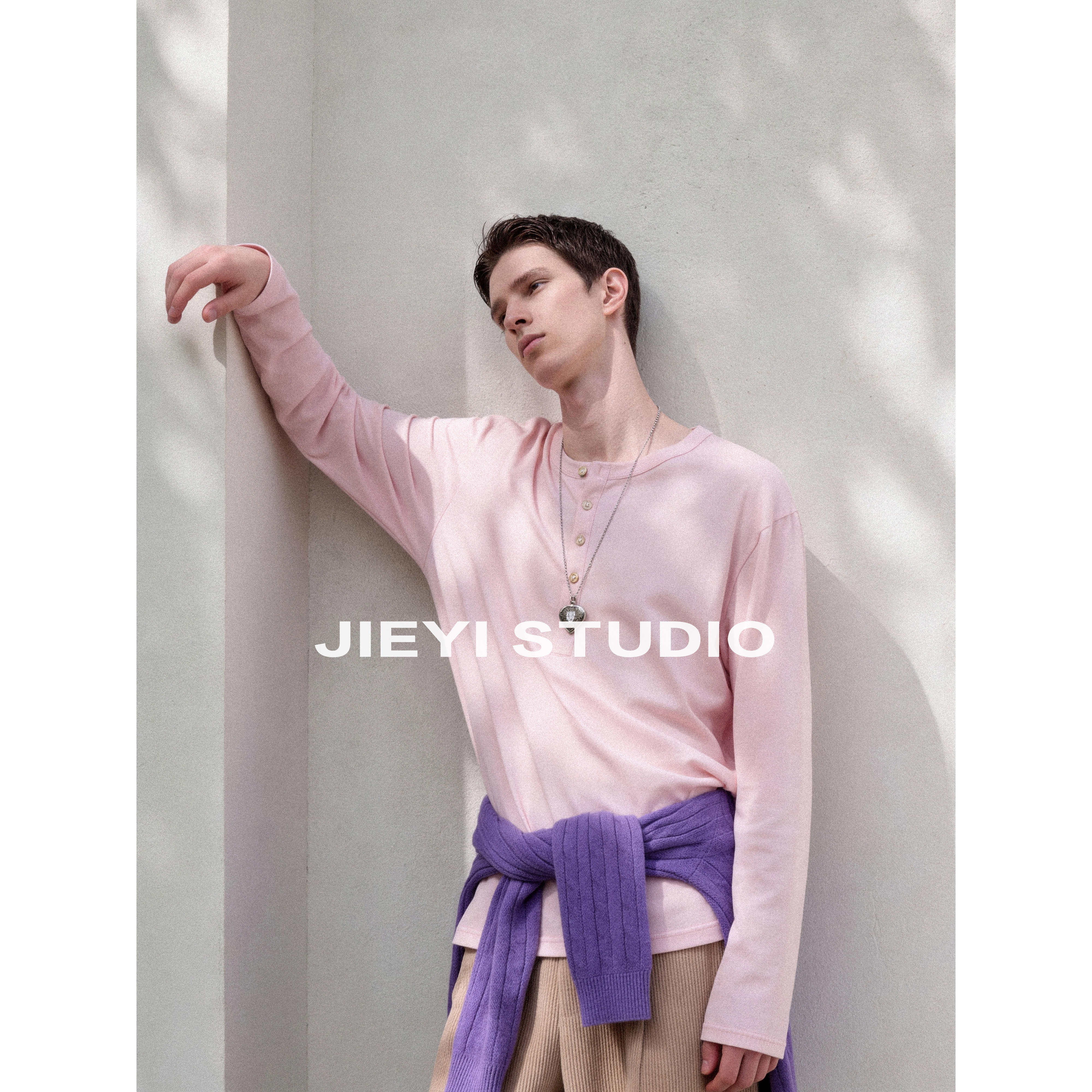 JIEYI 马卡龙色针织细腻薄款针织长袖T恤衫天丝莱赛尔棉混纺上衣