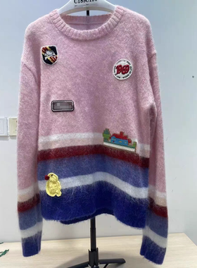 晴乌丫福d~25秋冬撞色马海毛徽标套头衫2530M33516