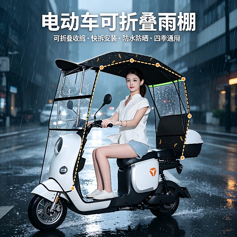 电动车遮阳雨棚快拆折叠太方便了