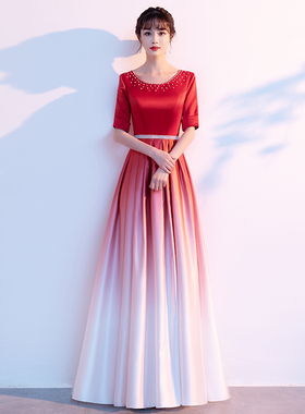 大合唱团演出服女长裙红歌比赛服装红色爱国朗诵指挥主持人晚礼服