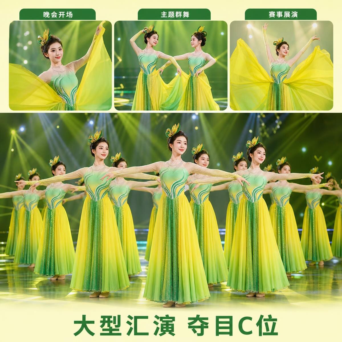 新款开场舞大摆裙演出服女歌伴舞大气立春舞台现代舞蹈服装连衣裙