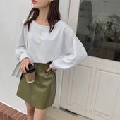 韩版 宽松休闲百搭漏肩小性感纯棉长袖 圆领上衣女 2019秋季 爆款