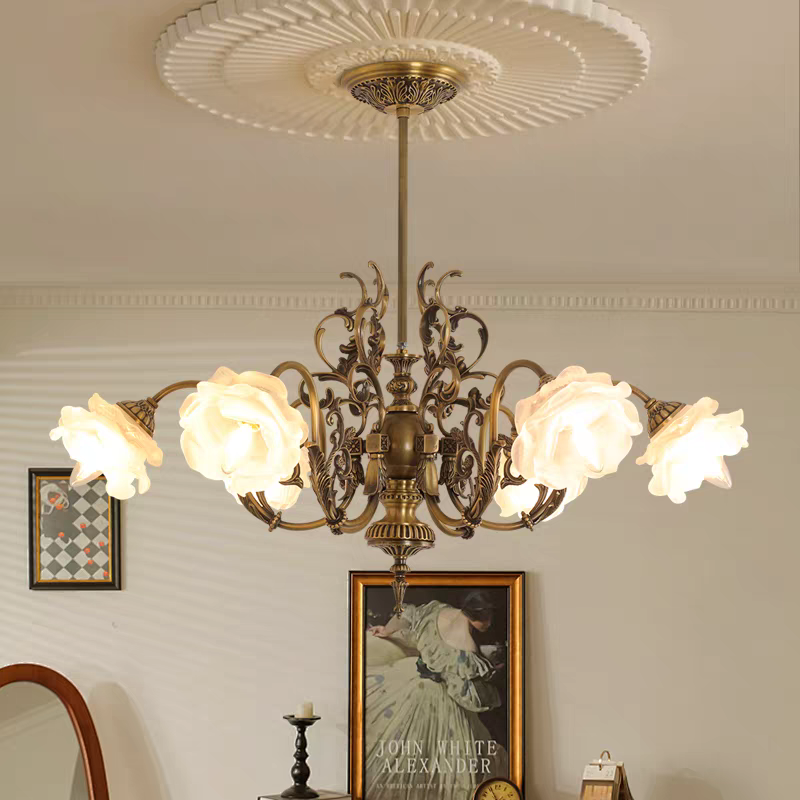 法式全铜吊灯洛可可中古风餐厅灯vintage复古巴洛克客厅卧室吊灯