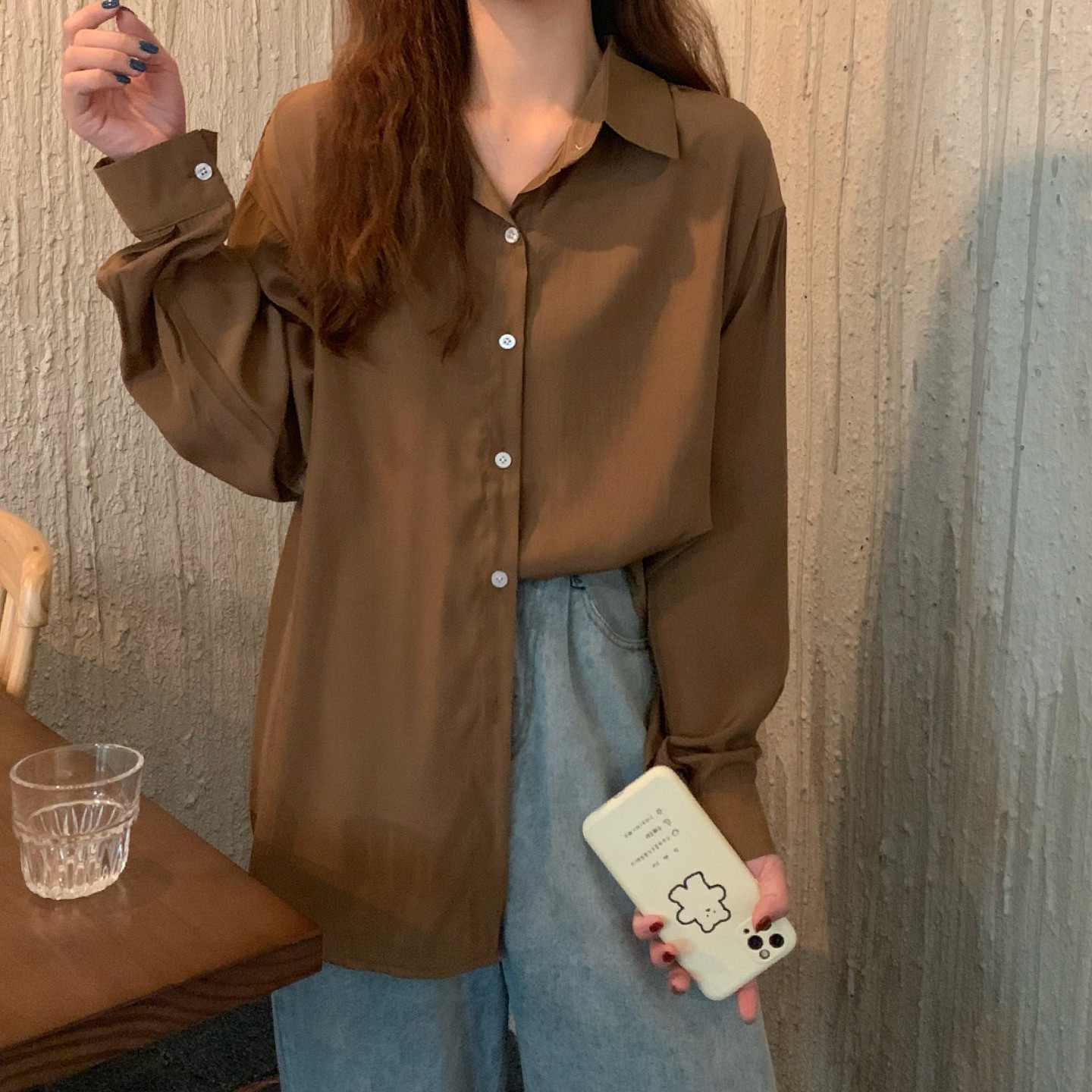 秋季2020新款港味复古POLO领宽松慵懒风百搭盐系外穿长袖衬衫女装|msdalam kategori Butik wanita / wanita, shirt - dari Buy2taobao.com untuk memberikan perkhidmatan ejen Taobao profesional membeli