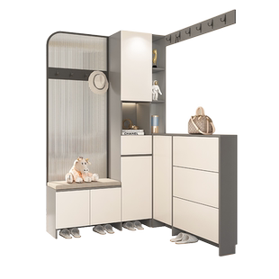 现代入户客厅柜组合翻斗鞋柜一体转角玄关柜装饰柜玻璃屏风隔断柜