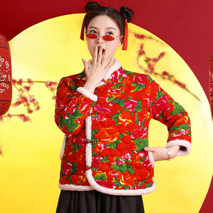 外套 网红小碎花秋中国风大码 东北大花棉袄女冬年轻款 村姑农村时尚