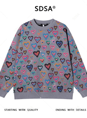 SDSA男士秋冬新款痞帅男装彩色爱心印花圆领卫衣百搭舒适套头上衣