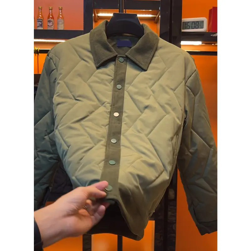 欧洲站定制款棉服男秋冬款潮流轻奢时尚拼接翻领棉衣外套